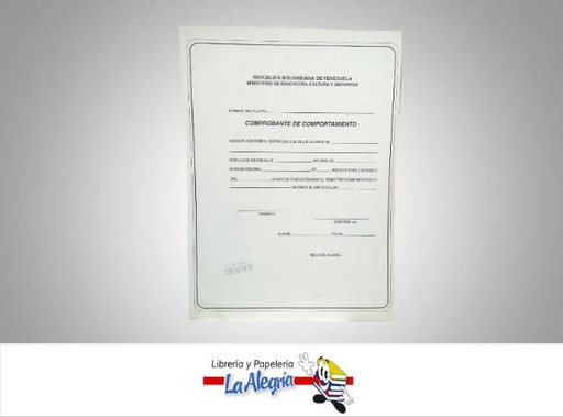 [DCC001] COMPROBANTE DE COMPORTAMIENTO 21X29 CM      EDITORIAL COMPROBANTE COMPORTAMIENT