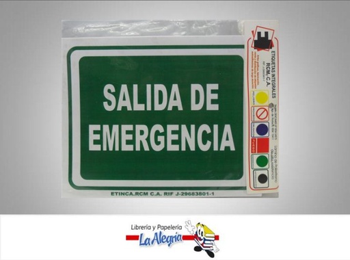 [ETD13] SENAL SALIDA DE EMERGENCIA 23,5X19CM MARCA ETINCA   