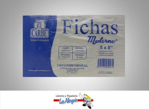 [F5X8] FICHA RAYADA 5X8 UND MARCA CARIBE