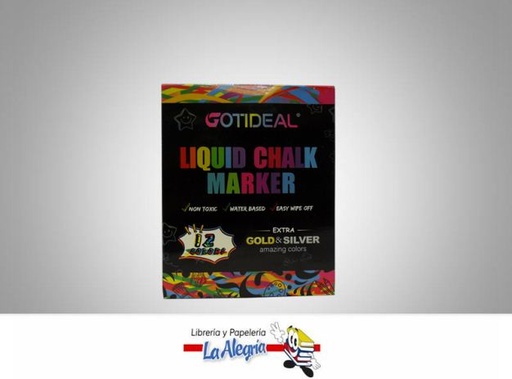 [MARTIZLIQ12] MARCADOR DE TIZA LIQUIDA 12 COLORES MARCA GOTIDEAL