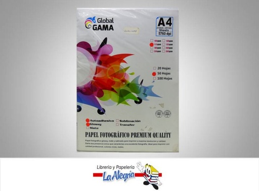 [PAPEL600] PAPEL ADHESIVO GLOSSY 115GR 50H CARTA MARCA GLOBALGAMA   