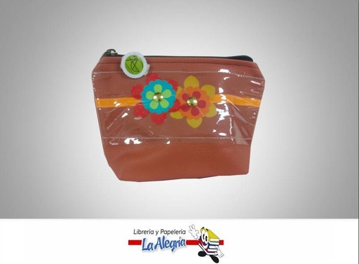 [PC0033] PORTACOSMETI S/CUERO 19X14CM FLOR MARRON MARCA ADRIESDESIGN   