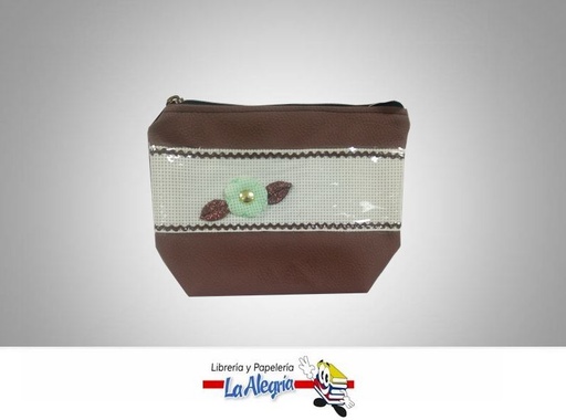 [PC0035] PORTACOSMETI S/CUERO 19X14CM FLOR MARRON MARCA ADRIESDESIGN   