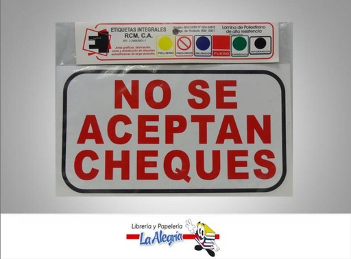 [PRJ043] SENAL NO SE ACEPTAN CHEQUES 23,5X13,5CM MARCA ITECA   