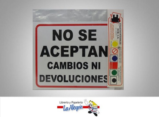 [PRJ047] SENAL NO SE ACEPTAN DEVOLUCIONES 24,5X19 MARCA ETINCA   