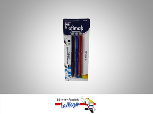 [785571628432] BOLIGRAFO BORRABLE RETRACTIL SET DE 3 COLORES GEL