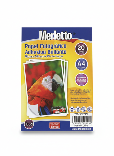 [7450009591932] PAPEL FOTOGRAFICO 135G 21X29.7CM PAQUETE DE 20 HOJAS MARCA MERLETTO