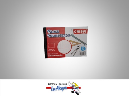 [7598874011688] BLOCK MILIMETRADO A4 20 HOJAS MARCA CRISVI