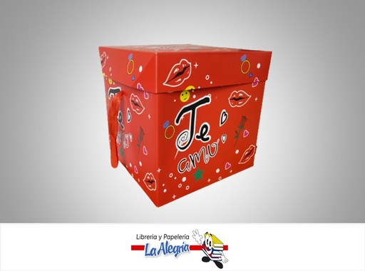 [CR2228] CAJA REGALO TE AMO EMOTICON 22X22X22CM ROJO  MARCA S/M