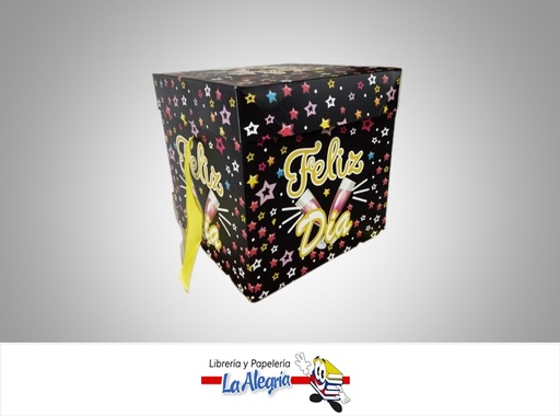 [CR2229] CAJA REGALO FELIZ DIA ESTRELLA/COPA 22X22X22CM NEGRO MARCA S/M