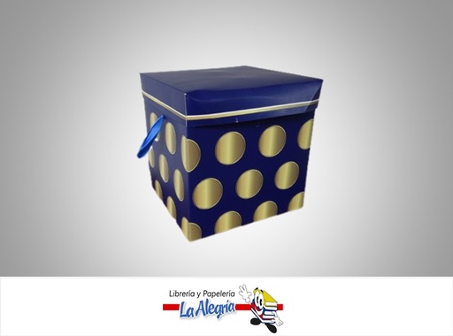 [CR1510] CAJA REGALO PUNTOS DORADOS 15X15X15CM AZUL MARCA S/M