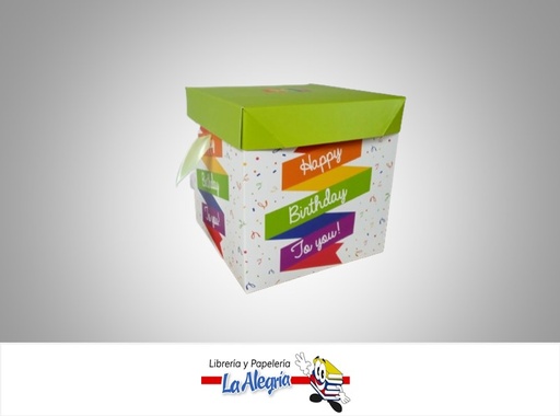 [CR1512] CAJA REGALO HAPPY BIRTHDAY TO YOU! 15X15X15CM VERDE/BLANCO MARCA S/M