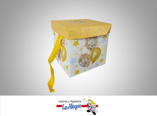 [CR1513] CAJA REGALO GLOBOS/ESTRELLAS 15X15X15CM BLANCO/AMARILLO MARCA S/M