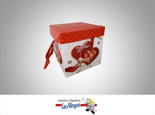 [CR1515] CAJA REGALO CORAZON/LAZO 15X15X15CM  ROJO MARCA S/M