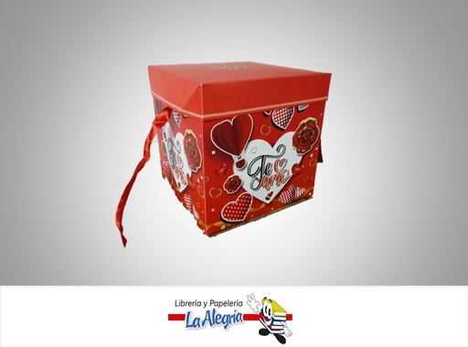 [CR1517] CAJA REGALO TE AMO CORAZON/ROSA 15X15X15CM  ROJO MARCA S/M