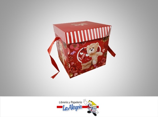 [CR1518] CAJA REGALO TE AMO OSITO 15X15X15CM  ROJO MARCA S/M