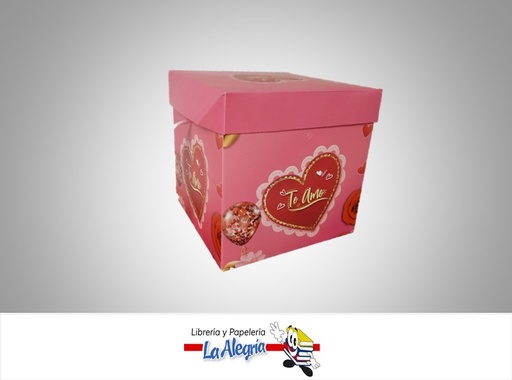 [CR1521] CAJA REGALO TE AMO CORAZON/GLOBOS  15X15X15CM ROJO/ROSADO MARCA S/M