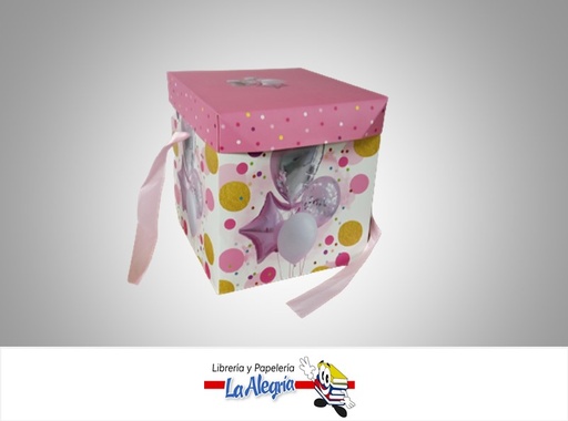 [CR1523] CAJA REGALO GLOBOS/ESTRELLAS 15X15X15CM BLANCO/AMARILLO MARCA S/M
