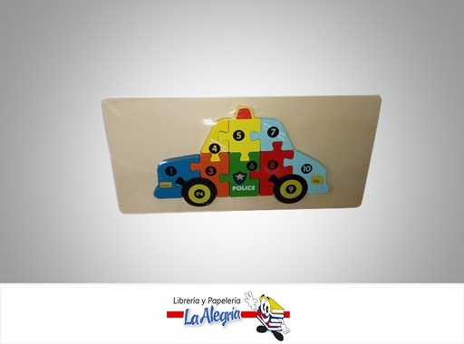 [1R064] ROMPECABEZA MADERA CARRO DE POLICIA 10.2X21.3CM MARCA S/M