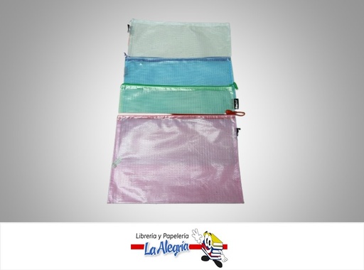 [6937544334282] SOBRE PLASTICO MALLA HORIZONTAL CON CIERRE 33X24 COLORES VARIOS UND MARCA FOSKA