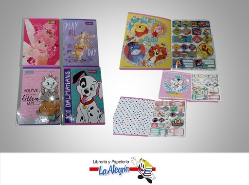 [7707463697169] LIBRETA COSIDA DISNEY 100 HOJAS DOBLE LINEA CON STICKERS MARCA PRIMAVERA