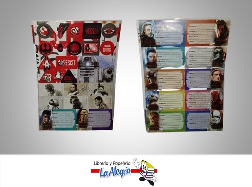[7591525093460] ETIQUETA ESCOLAR STAR WARS CON STICKERS 800203 12 UND MARCA CAPI