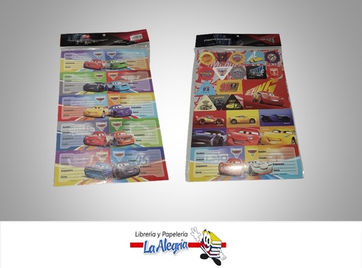 [7591525098229] ETIQUETA ESCOLAR CARS CON STICKERS 12 UND 800211 MARCA CAPI
