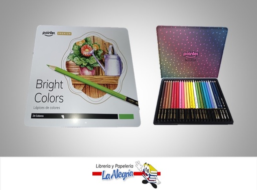 [7453038414975] LAPICES DE COLORES ACP24 PREMIUN CAJA DE METAL 24 COLORES MARCA POINTER