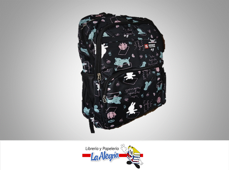 [BACO3] MORRAL ESCOLAR SPORT WHEREVER YOU GO NEGRO MARCA BOSSITO