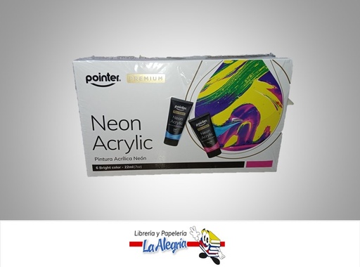 [7453038435628] PINTURA ACRILICA NEON PREMIUN 22ML X6 COLORES MARCA POINTER