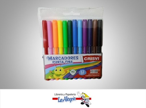 [7598874009210] MARCADOR ESCOLAR PUNTA FINA 12 COLORES MARCA CRISVI