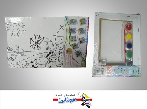 [8770379253087] LIENZO CON DIBUJO ARTISTICO CONTIENE ACUARELAS Y PINCEL 15X20 CM MARCA KREATI