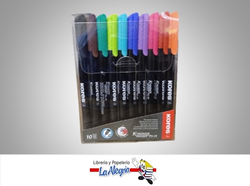 [9023800221414] MARCADOR PERMANENTE P1-M 10 COLORES FINO MARCA KORES