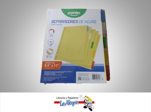 [7453038469326] SEPARADOR INDICES ID22285 CARTA 5 DIVISIONES MARCA POINTER