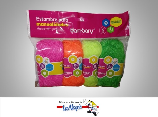 [7453086118023] ESTAMBRE ESCOLAR 15 GR PAQ 4 UND COLORES NEON MARCA BAMBARY