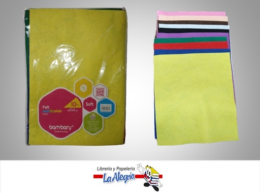 [7453086109892] FIELTRO SUAVE CARTA MULTICOLORES PAQ 10 UND MARCA BAMBARY