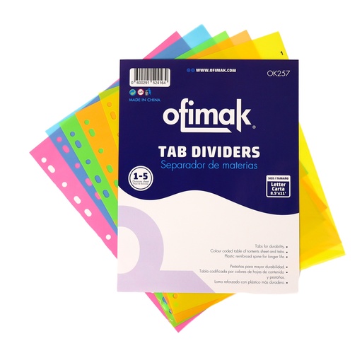 [600291524164] SEPARADOR PLASTICO OK257; 5 MATERIAS CARTA MARCA OFIMAK