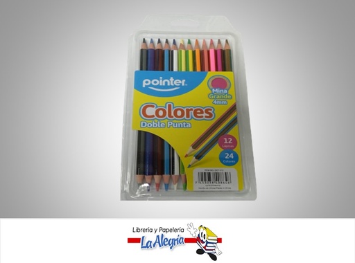 [7453038408646] LAPICES DE COLORES DOBLE PUNTA DCP412 4MM 24 COLORES MARCA POINTER