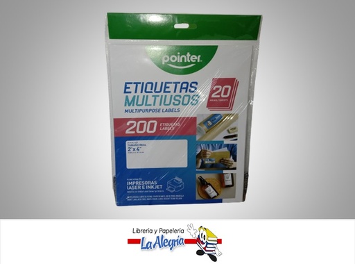 [7453038497619] ETIQUETA PARA IMPRESIÓN WPL2X4B 2x4" X 20 PIEZAS MARCA POINTER
