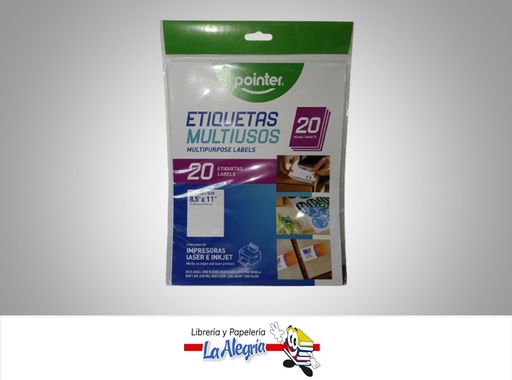 [7453038497183] ETIQUETA PARA IMPRESIÓN WPL85X11B 8.5X11" X 20 PIEZAS MARCA POINTER