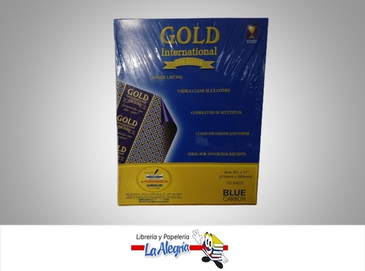 [4806507586988] PAPEL CARBON CARTA 100 HOJAS AZUL MARCA GOLD INTERNACIONAL