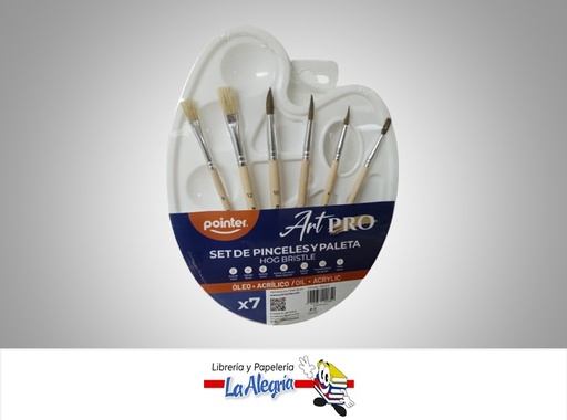 [7453038421850] PINCEL SURTIDOS CON PALETA AB4126 SET 7 PZAS MARCA POINTER