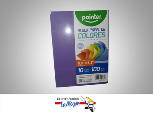 [7453038447164] BLOCK PAPEL ATH0325 14.8X21 CM 80GR 100 HOJAS 10 COLORES  MARCA POINTER
