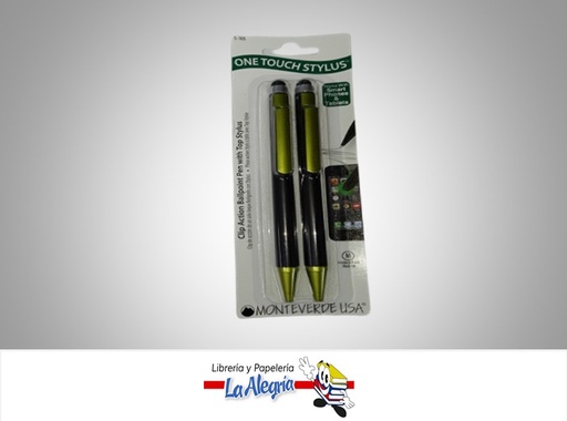 [080333360316] BOLÍGRAFO DE ACCIÓN CON CLIP ONE TOUCH  VERDE/NEGRO PAQ 2 UND MARCA MONTEVERDE