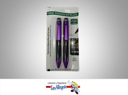 [080333360323] BOLÍGRAFO DE ACCIÓN CON CLIP ONE TOUCH  LILA/NEGRO PAQ 2 UND MARCA MONTEVERDE