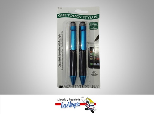 [080333360347] BOLÍGRAFO DE ACCIÓN CON CLIP ONE TOUCH  AZUL TURQUESA/NEGRO PAQ 2 UND MARCA MONTEVERDE