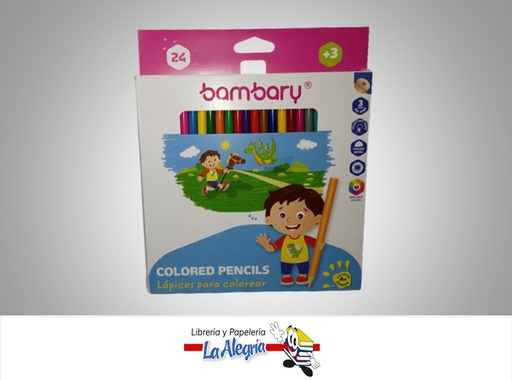[7453086116517] LAPICES DE COLORES 24 COLORES REDONDOS MARCA BAMBARY