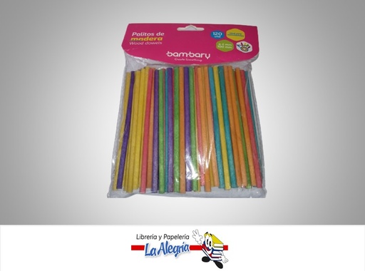 [7453086114803] PALITO DE MADERA REDONDO CORTO 324-6010/050 MULTICLORES PAQUETE 120 UND MARCA BAMBARY