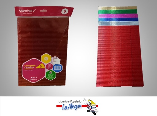 [7453086107300] CARTULINA CORRUGADA A4 21.9X29.7CM METALIZADA PAQUETE 6 COLORES MARCA BAMBARY