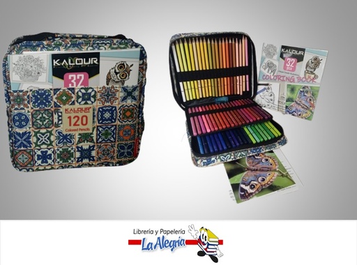 [KALO120C] LAPICES DE COLORES BOLSO Y LIBRO DE MANDALA 120 COLORES MARCA KALOUR